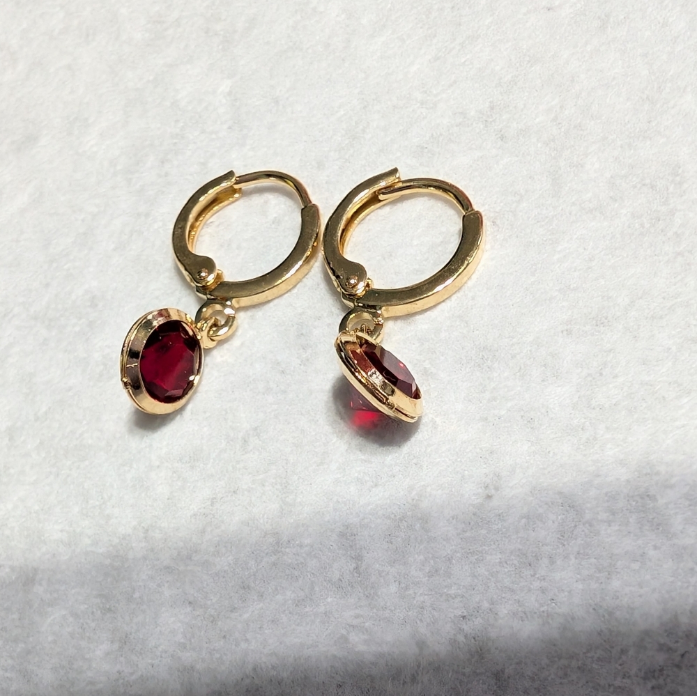 Gold Huggie Earrings With July Ruby Birthstone